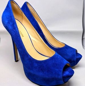 Royal Blue Suede Platform Open toe pumps